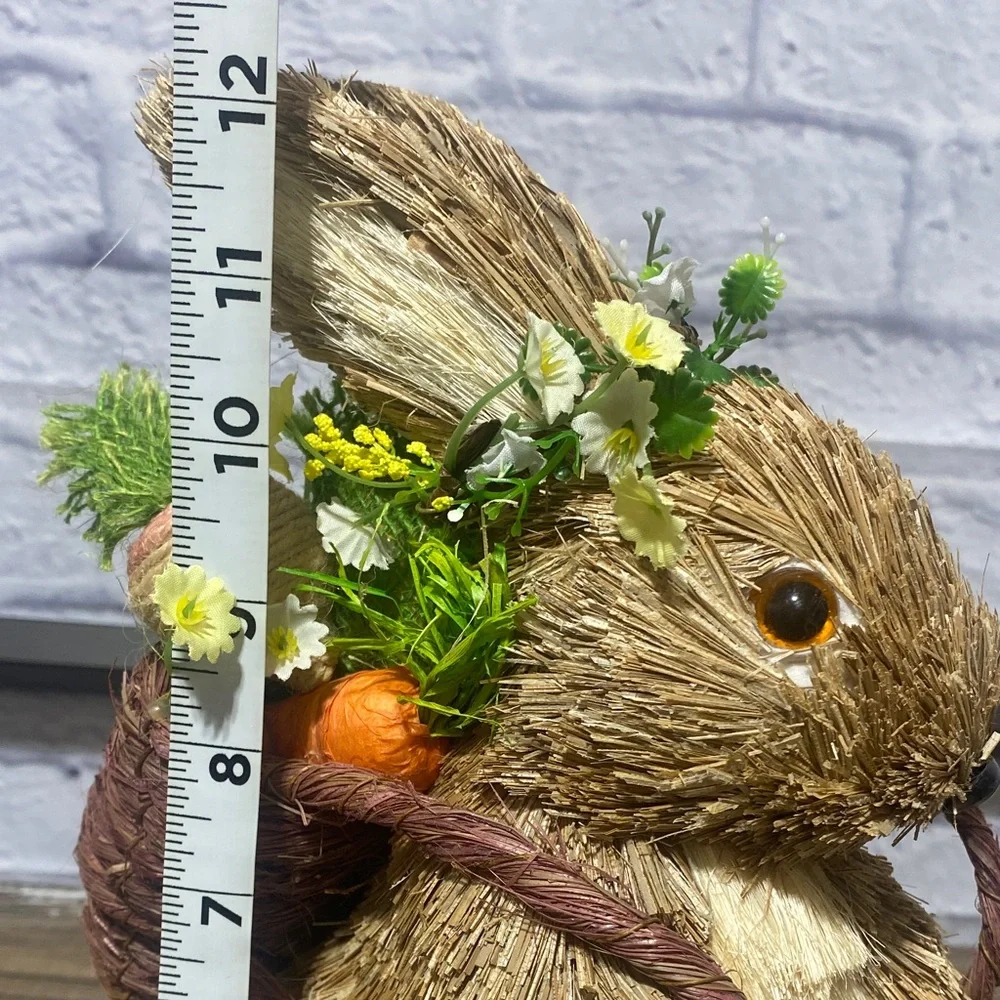 Pier 1 Straw Bunny with Green and White Floral Accents
